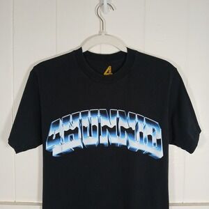 4Hunnid YG Mens Graphic T-Shirt Black Blue Arched Logo Streetwear Size Small